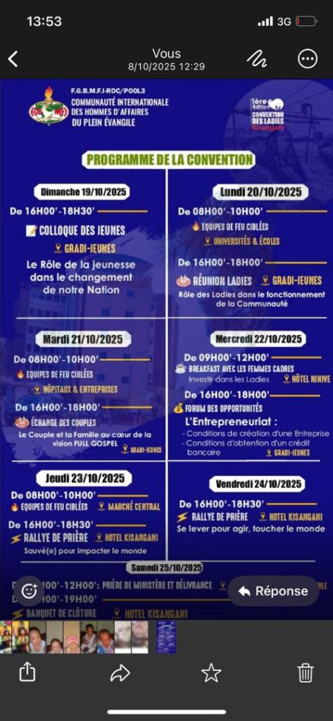 Kisangani : La convention du Pool 3 de la FGBMFI-RDC placera la vision au cœur du peuple 3 IMG 20251013 WA0096