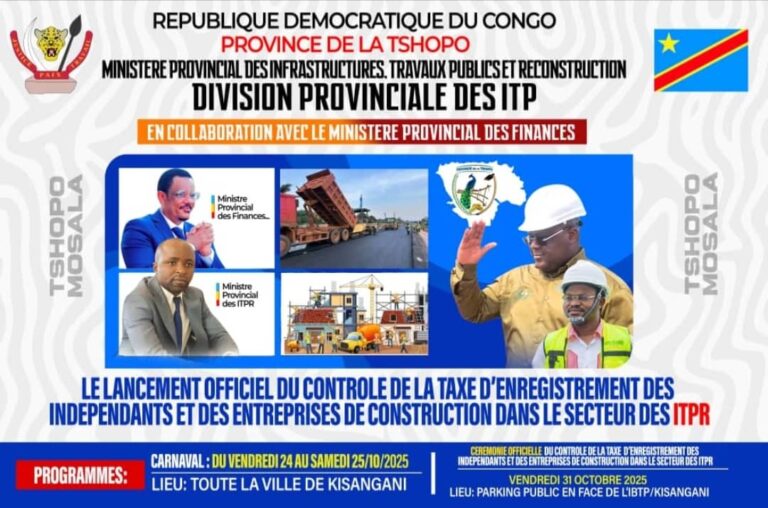 Kisangani : Le ministre Héritier Likaka lance le contrôle de l’enregistrement des ingénieurs et entreprises de construction