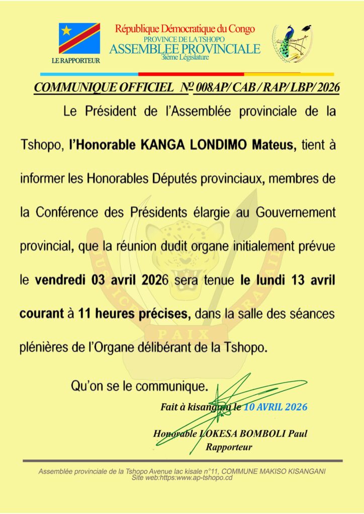 Kisangani : nouvelle date fixée pour la Conférence des présidents à l’Assemblée provinciale 3 778611