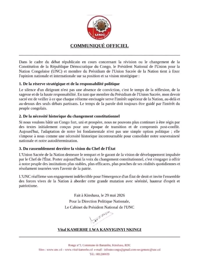 RDC : Vital Kamerhe plaide pour une réforme constitutionnelle et appelle à l’unité autour de la vision du Chef de l’État 3 1016234