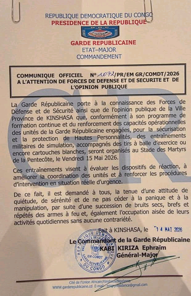 Kinshasa : la Garde Républicaine annonce des exercices militaires au Stade des Martyrs 3 941902