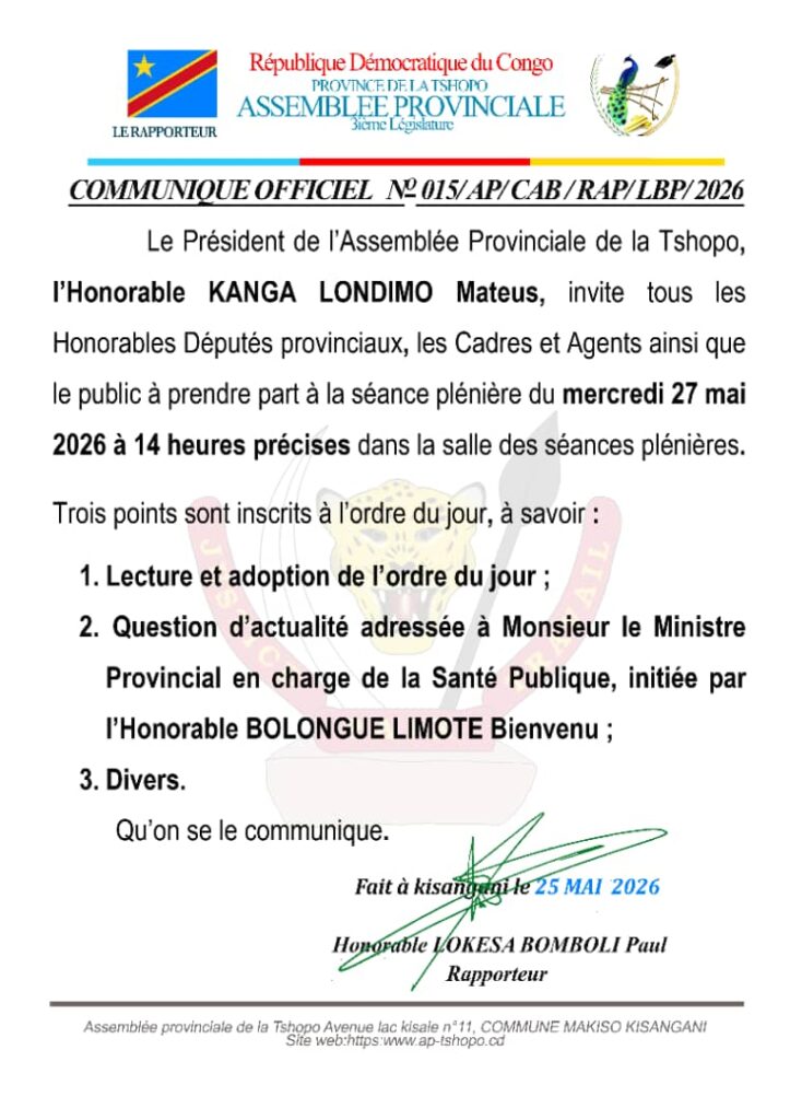 Tshopo : l’Assemblée provinciale convoque une plénière autour de la question sanitaire 3 996947