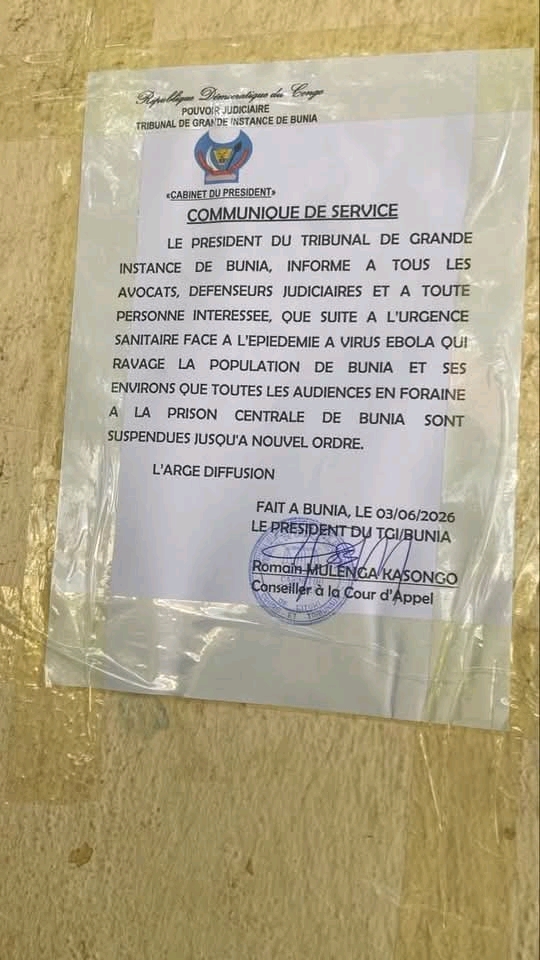 Bunia : en pleine alerte Ebola, le président du TGI ordonne l’arrêt des audiences foraines à la prison centrale 3 1039136