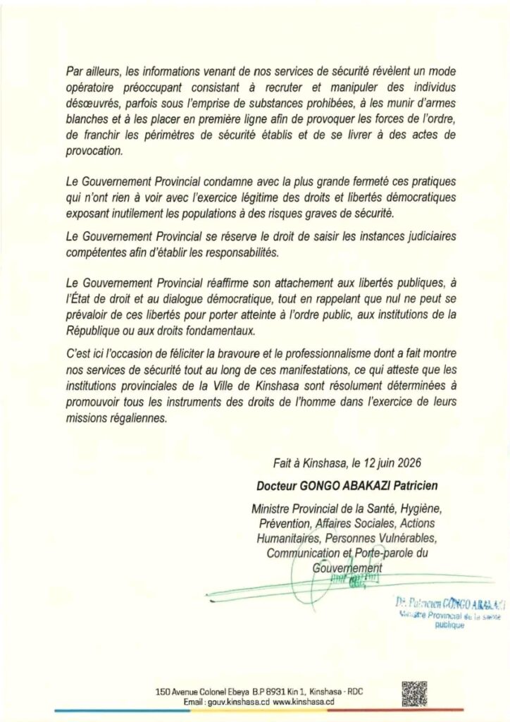 Sit-in de l’opposition à Kinshasa : le gouvernement provincial défend l’action de la police et dénonce des actes de provocation 4 1085847